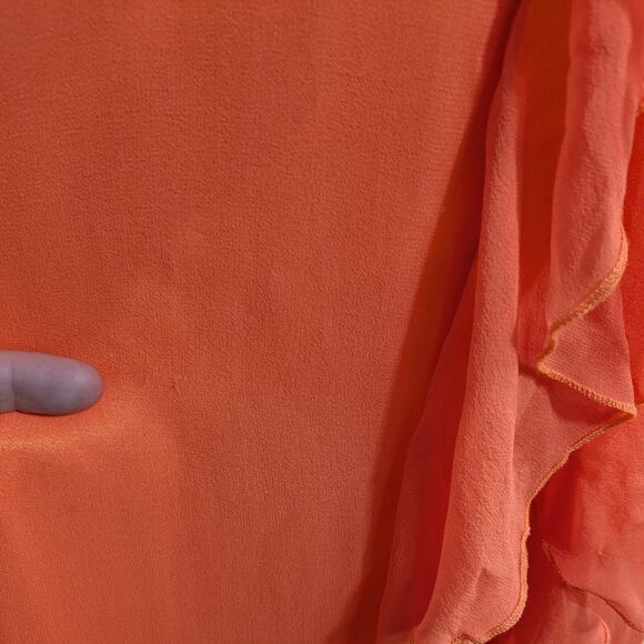 Vintage Silk Prom Dress Maxi Gown 4 Orange Y2K Ruffle Fairy Bead Slip Glam Guest - Picture 15 of 16